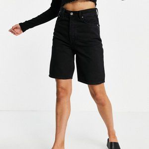 & Other Stories Spark cotton longline dad denim shorts in summer black EU38